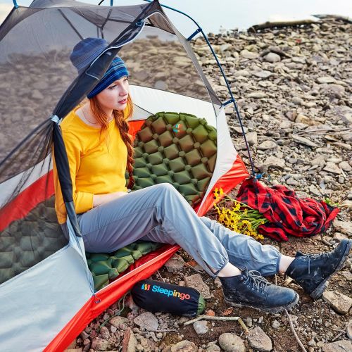  Sleepingo Camping Sleeping Pad - Mat, (Large), Ultralight 14.5 OZ, Best Sleeping Pads for Backpacking, Hiking Air Mattress - Lightweight, Inflatable & Compact, Camp Sleep Pad