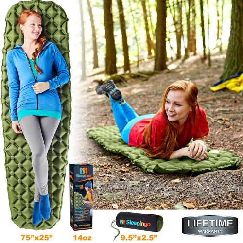  Sleepingo Camping Sleeping Pad - Mat, (Large), Ultralight 14.5 OZ, Best Sleeping Pads for Backpacking, Hiking Air Mattress - Lightweight, Inflatable & Compact, Camp Sleep Pad