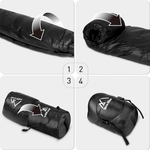  Sleepingo Terra Hiker Down Sleeping Bag, Outdoor Mummy Bag for Backpacking and Mountaineering with Ultra-Light Duck Down Filling, Max User Height 190 cm