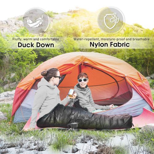  Sleepingo Terra Hiker Down Sleeping Bag, Outdoor Mummy Bag for Backpacking and Mountaineering with Ultra-Light Duck Down Filling, Max User Height 190 cm