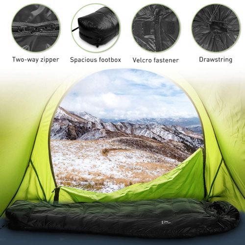  Sleepingo Terra Hiker Down Sleeping Bag, Outdoor Mummy Bag for Backpacking and Mountaineering with Ultra-Light Duck Down Filling, Max User Height 190 cm