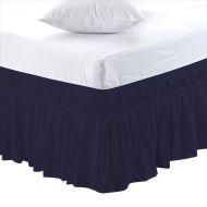 Sleepwell Navy Blue Full Size 21 inch Drop - Wrap Around Elastic Bed Skirt - Poly Cotton - Easy On/Easy Off Dust Ruffled Bed Skirts Soft & Wrinkle Free Bed Skirt.