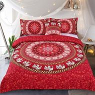 [아마존베스트]Sleepwish Elephant Mandala Duvet Cover Red Bohemian Bedding Hippie Bed Set Elephant Tapestry Bedding - Twin