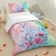 [아마존베스트]Sleepwish Unicorn Bedding Teen Magical Horse Rose Bedspreads 3 Piece Rose Pink Blue Bedding Unicorn Lovers Bedding Duvet Doona Cover Set (Twin)