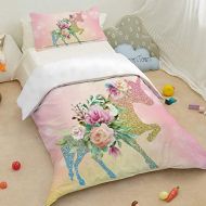 [아마존베스트]Sleepwish Glitter Unicorn Bedding Girl Trendy Pink Rose Duvet Cover Twin 3 Pieces Kids Magical Horse Pretty Bed Sets