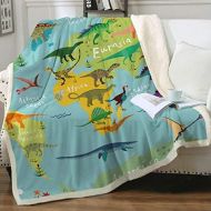 Sleepwish Sherpa Throw Blanket for Couch Sofa and Chair, Boys Dinosaur Blankets and Throws Super Soft Reversible Cozy and Plush (Blue Map,Twin 60x80)