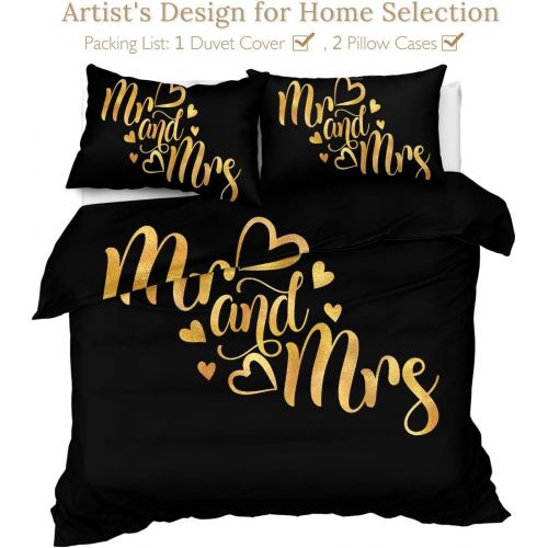  [아마존베스트]Sleepwish Luxury French Bedding Sets 3 Piece Letter Duvet Cover with Zipper Ties Couple Bedspreads Romantic Valentines Presents (Mr and Mrs Gold Glitter Letter,Full)