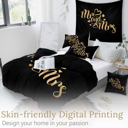  [아마존베스트]Sleepwish Luxury French Bedding Sets 3 Piece Letter Duvet Cover with Zipper Ties Couple Bedspreads Romantic Valentines Presents (Mr and Mrs Gold Glitter Letter,Full)