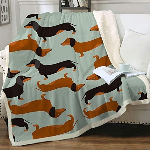  [아마존베스트]Sleepwish Dachshund Sausage Sherpa Fleece Blanket for Kids Adults Cartoon Puppy Colorful Plush Throw Blanket Cute Dog Lover Blanket Gifts,Green,Twin (60 X 80)