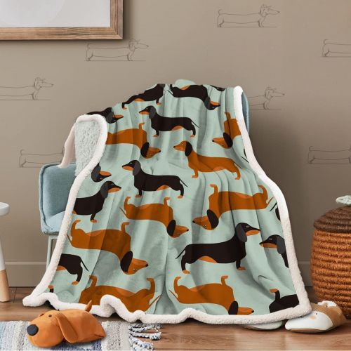  [아마존베스트]Sleepwish Dachshund Sausage Sherpa Fleece Blanket for Kids Adults Cartoon Puppy Colorful Plush Throw Blanket Cute Dog Lover Blanket Gifts,Green,Twin (60 X 80)