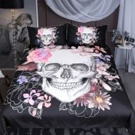 Sleepwish Sugar Skull Rose Bedding Pink Black White Duvet Cover Boys Skull Bedspread 3 Piece Duvet Cover Sets (Full)