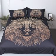 Sleepwish Gold Lion Bedding Boys Duvet Cover Set Black Gold Bedding Cool Bed Cover Wildlife Animal Decor (Lion, Queen)