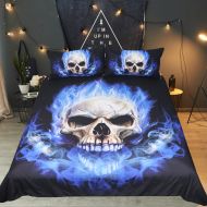 Sleepwish Sleepwsih Blue Skull Fire Duvet Cover Set 3 Pieces Skeleton Bedding Tribal Bedding Set Boys Black and Blue Ghost Bed Set (Twin)