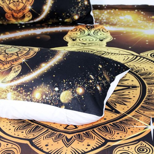  Sleepwish Black Gold Turtle Bedding 3 Pcs Bright Mandala Tortoise Bedding Sea Animal Duvet Cover Golden Cool Bed Sets for Boys (Queen)