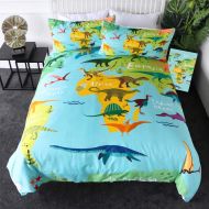 Sleepwish Dinosaur Duvet Cover World Map with Dinosaurs Bedding 3 Pieces Boy Dinosaur Lover Bedroom Set Kids Bed Linen (Queen)