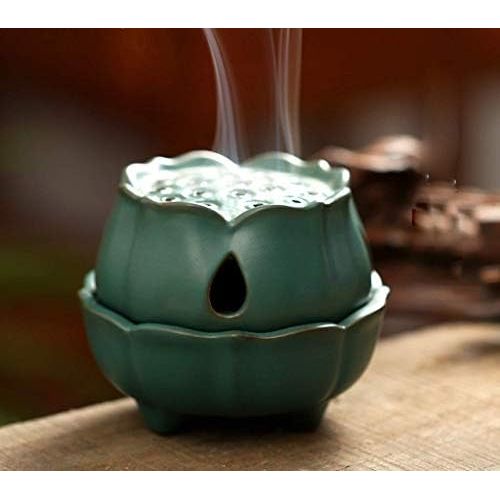  인센스스틱 Sleeri Ceramic Lotus Incense Burner - Ceramic Coil Incense Holder, Buddha Incense Burner, Small Size for Tower, Powder Incense, 2H/4H Coil Incense, Short Stick Incense, Yoga, Meditation,