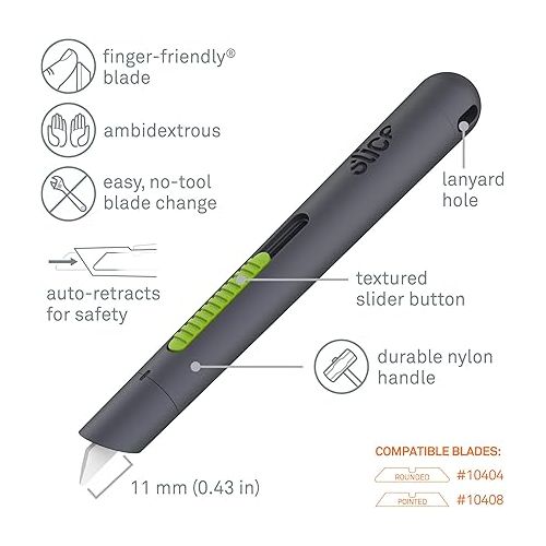  Slice 10512 Pen Cutter, Auto-Retractable Ceramic Blade, Safety Knife, Stays Sharp up to 11x Longer Than Steel Blades