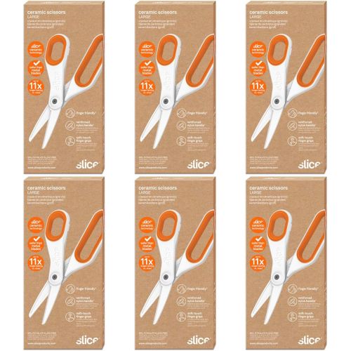  Slice 10545-CS Large Ceramic Sissors, 60mm Blade, Safer Choice Rounded Tip, Never Rusts, BPA & Lead Free, Food Grade, Lasts 11x Longer than Steel, 6 Pack