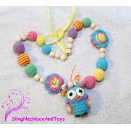 Etsy Baby teething toy Necklace Owl Breastfeeding Teething necklace Nursing necklace Teether Rattle Teething Baby rattle Baby toy Stroller toy