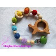 Etsy teething teether teething toy clip grasping toy organic wood teether stroller toy turtle baby shower gift dummy holder eco toy baby boy toy