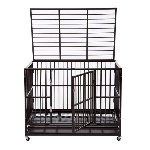  Sliverylake 3XL 48 Dog Cage, Dog Crates for Large Dogs Dog Kennel - Heavy Duty Double Door Pet Cage w/Metal Tray Wheels Exercise Playpen (48, Golden)