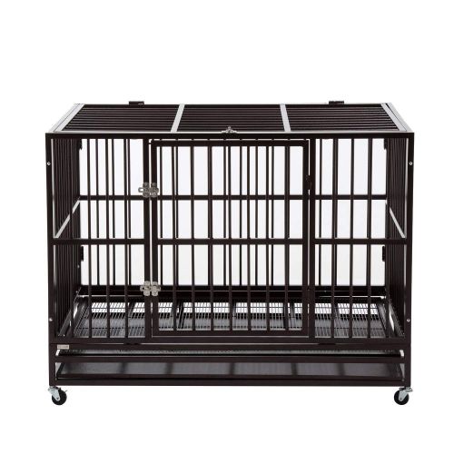  Sliverylake 3XL 48 Dog Cage, Dog Crates for Large Dogs Dog Kennel - Heavy Duty Double Door Pet Cage w/Metal Tray Wheels Exercise Playpen (48, Golden)