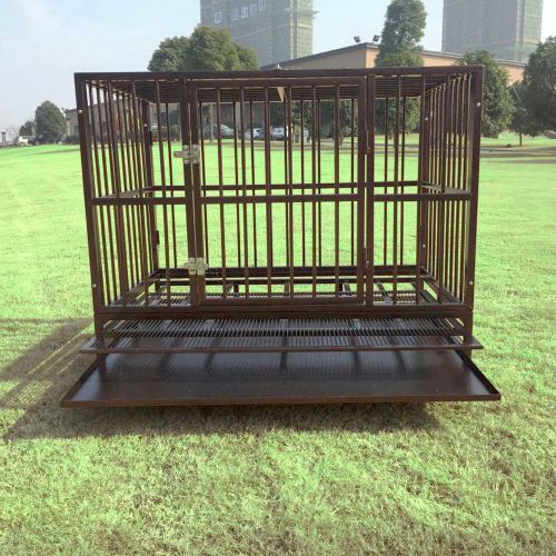  Sliverylake Dog Cage Crate Kennel - Heavy Duty Double Door Pet Cage w/Metal Tray Wheels Exercise Playpen