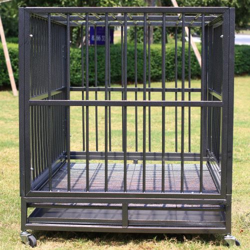  Sliverylake Dog Cage Crate Kennel - Heavy Duty Double Door Pet Cage w/Metal Tray Wheels Exercise Playpen