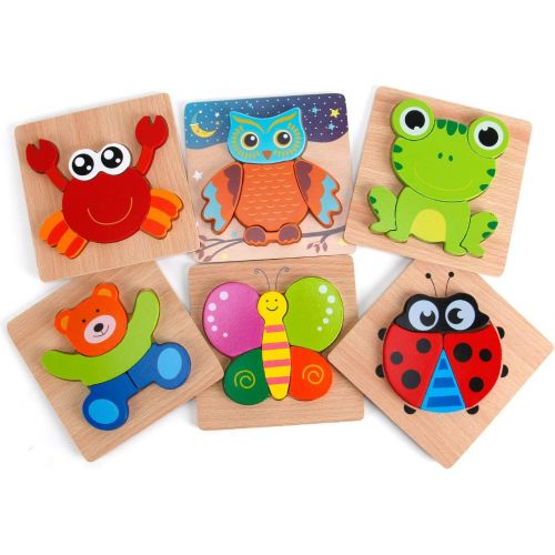  [아마존핫딜][아마존 핫딜] Slotic Wooden Puzzles for Toddlers - Animal Jigsaw Puzzles for 1 2 3 Years Old Boys & Girls, Kids Educational Toys (6 Pack)