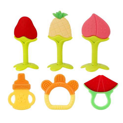 [아마존베스트]Slotic SLotic Baby Teething Toys 6 Pack - Silicone BPA Free Natural Organic Freezer Safe Teethers for...