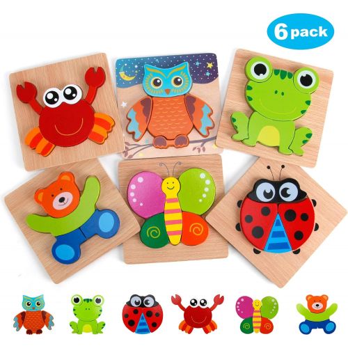  Slotic Wooden Puzzles for Toddlers - Animal Jigsaw Puzzles for 1 2 3 Years Old Boys & Girls, Kids Educational Toys (Pack of 6)