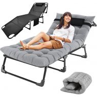SLSY 4-Fold Sleeping Cots for Adults, Folding Chaise Lounge Chair Outdoor, Portable Lounge Chair for Beach Lawn Camping Pool Sun Tanning, Sunbathing Chairs for Outside