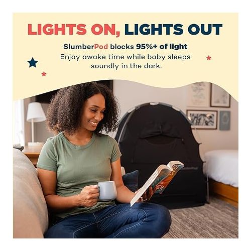  SlumberPod with Fan The Original Blackout Sleep Tent Travel Essential for Baby and Toddlers, Mini Crib and Pack n Play Cover, Sleep Pod with Monitor Pouch and Fan Pouch, Blocks 95%+ Light, Black