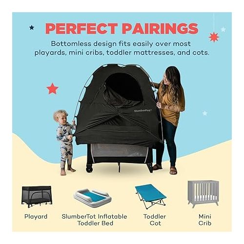  SlumberPod The Original Blackout Sleep Tent Travel Essential for Babies and Toddlers, Mini Crib and Pack N Play Cover, Sleep Pod for Kids with Monitor Pouch and Fan Pouch, Blocks 95%+ Light, Black