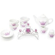 Small foot small foot 11273 Porzellan-Teeservice Krone im Prinzessin-Design, 14-TLG. Set mit Glitzerkrone, Rollenspielzeug Spielzeug, Mehrfarbig