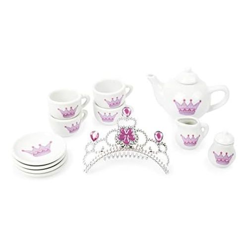  Small foot small foot 11273 Porzellan-Teeservice Krone im Prinzessin-Design, 14-TLG. Set mit Glitzerkrone, Rollenspielzeug Spielzeug, Mehrfarbig