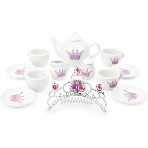  Small foot small foot 11273 Porzellan-Teeservice Krone im Prinzessin-Design, 14-TLG. Set mit Glitzerkrone, Rollenspielzeug Spielzeug, Mehrfarbig