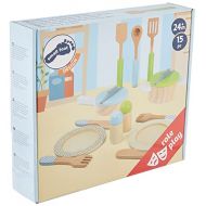 small foot wooden toys- Premium 15 Piece Kitchen Playset- Cooking and Dining Set Includes Pots, Plates and Utensils- Ideal for Toddlers 2+, Multi, (11098)