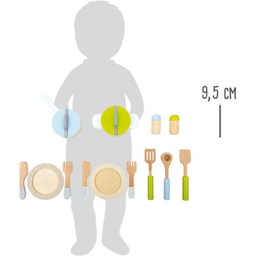  small foot wooden toys- Premium 15 Piece Kitchen Playset- Cooking and Dining Set Includes Pots, Plates and Utensils- Ideal for Toddlers 2+, Multi, (11098)