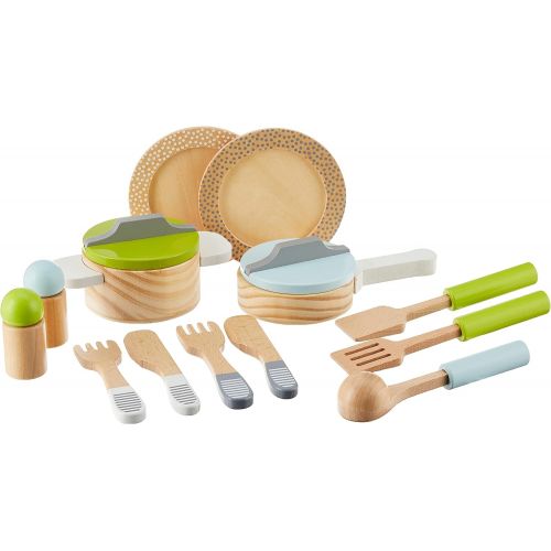  small foot wooden toys- Premium 15 Piece Kitchen Playset- Cooking and Dining Set Includes Pots, Plates and Utensils- Ideal for Toddlers 2+, Multi, (11098)