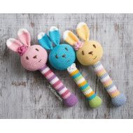 SmallDreamers Bunny rattle toy. Newborn gift. Crochet rattle. Baby rattle rabbit. Crochet toy. Baby gift. Organic teether. Baby Shower gift. Teething toy