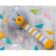 SmallDreamers Crochet rattle Bear rattle Baby rattle toy Crochet toy Baby gift Organic teether Cotton yarn Baby Shower gift Baby teething toy Newborn gift