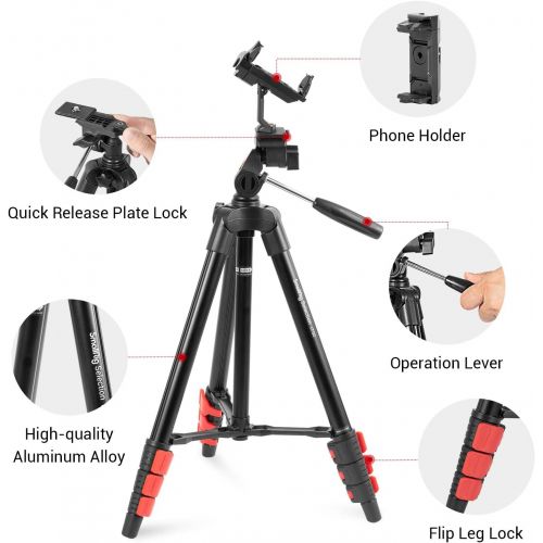  SmallRig Selection 61.8” Camera Tripod with Travel Bag,Cell Phone Tripod with Wireless Remote and Phone Holder, Lightweight Aluminum Travel Tripod Fit for Nikon, for Canon, DSLR Ca