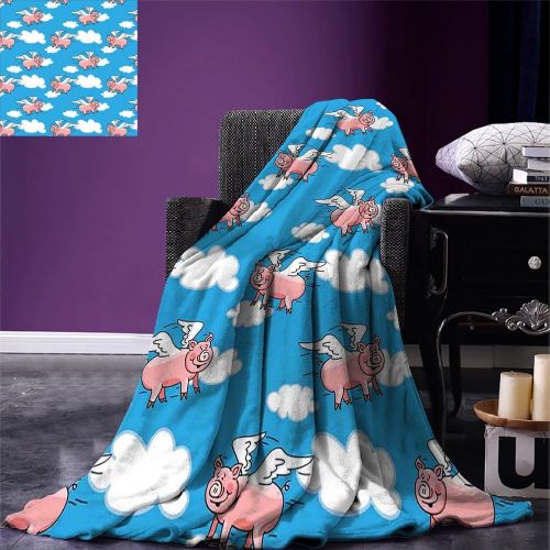  Smallbeefly smallbeefly Pig Decor Throw Blanket Flying Pig Cartoon Characters With Wings to Represent the Saying Warm Microfiber All Season Blanket for Bed or Couch Great Kid Clouds