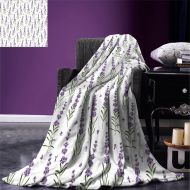 Smallbeefly Fenlin Lavender Throw Blanket Nature Pattern with Delicate Lavender Twigs Fresh Organic Plants Herb Warm Microfiber All Season Blanket for Bed or Couch Violet Sage Green White