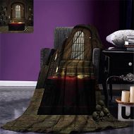 Smallbeefly smallbeefly Gothic Digital Printing Blanket Fantasy Theme Spell Casting Warlock Witch Skulls on Shelves Candles Spooky Scenery Summer Quilt Comforter Red Brown