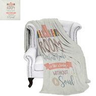 Smallbeefly Book Summer Quilt Comforter Book Shelf Illustration with A Room Without Books is Body Without Soul Quote Print Throw Blanket 90x70 Multicolor