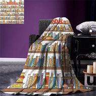 Smallbeefly smallbeefly Modern Digital Printing Blanket Library Bookshelf with A Ladder School Education Campus Life Caricature Illustration Summer Quilt Comforter Multicolor
