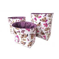 /Smalldou Set of three bags printed birds flowers and purple interior