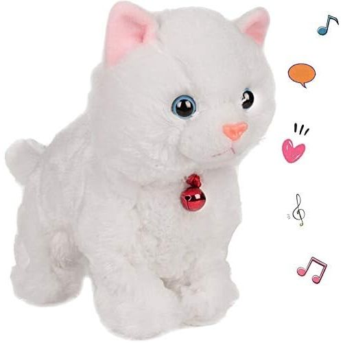  [아마존베스트]Smalody Plush Cat Walking Pet Sound Control Electronic Cat Interactive Toys Electronic Pets Robot Cat Stand Walk Electronic Toys Best Gift for Girls Baby Children (White)